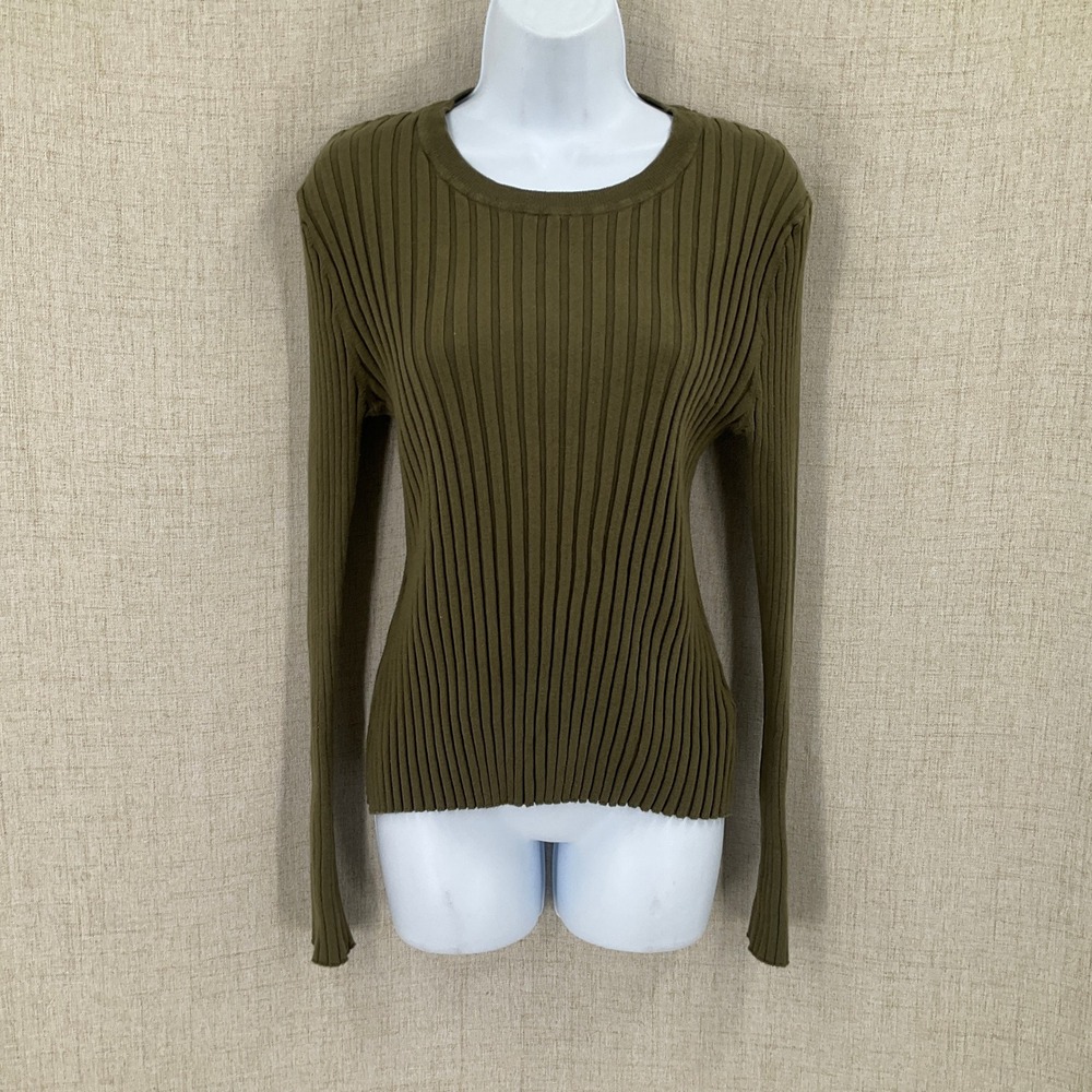 Quince Sweater Women XL Olive Green Cashmere Blend Ribbed Crew Neck Minimalist